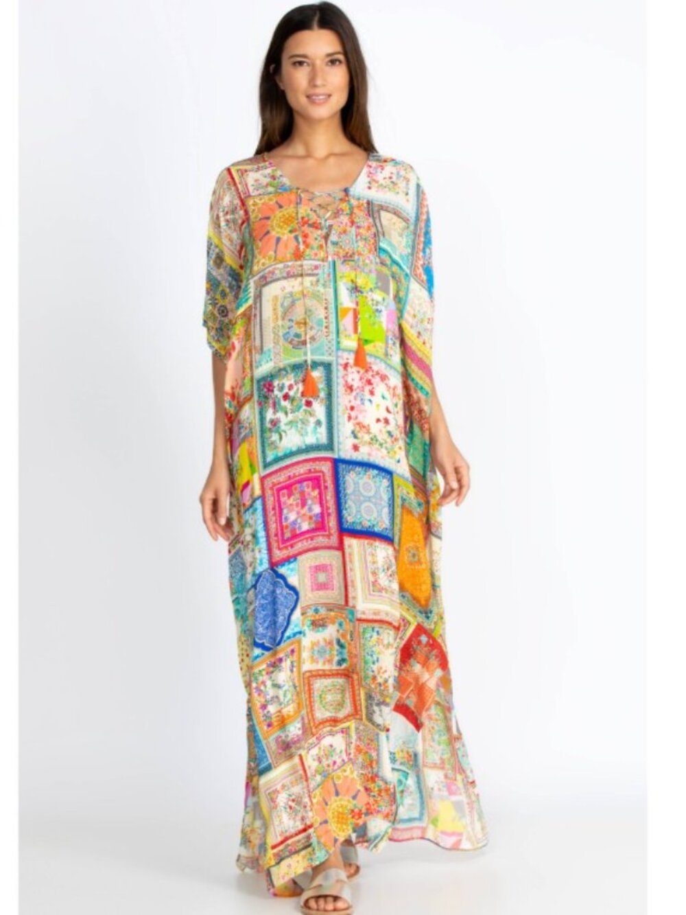 NEW JOHNNY WAS Bella Lace Up Maxi Kaftan Dress Bohemian Size XXL